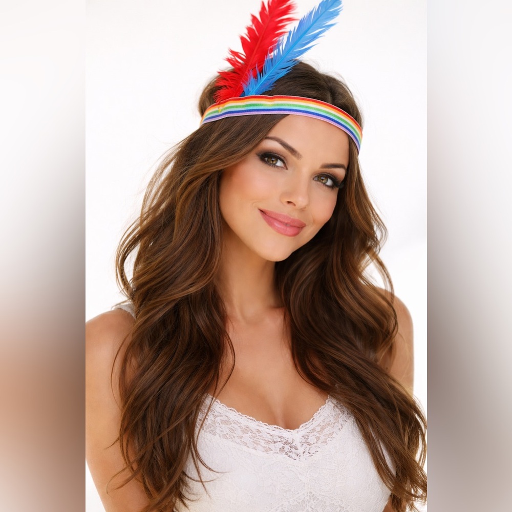 Native American Indian Princess Fancy Dress Wig Headband & Feathers Smiffys New